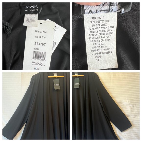 MSK Women’s Black Open Front Cardigan Jacket 3X 95% Polyester 5% Spandex NWT - Picture 8 of 14